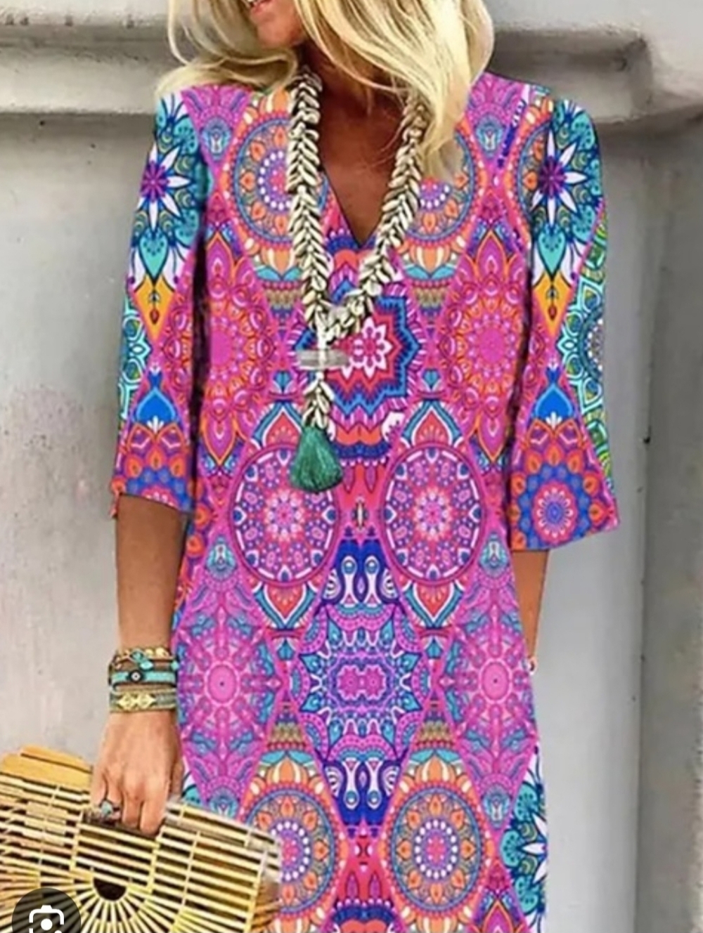 Pink Multicolor Boho V-Neck Maxi Dress/cover Up